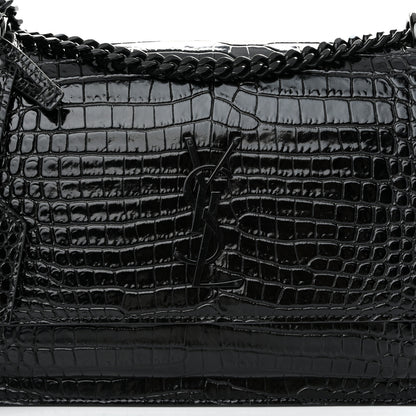 Saint Laurent Calfskin Crocodile Embossed Medium Monochrome Monogram Sunset Black 7 of 9