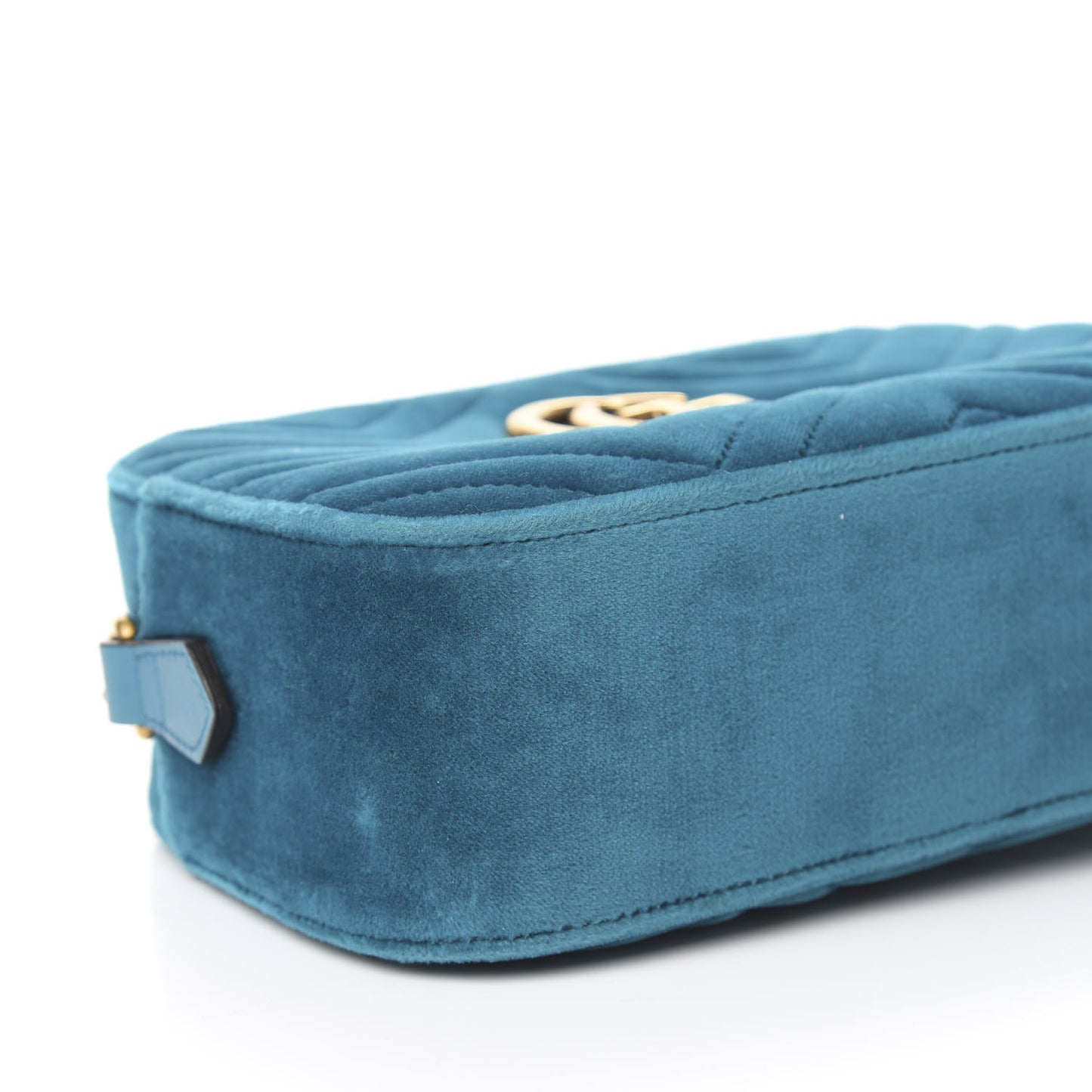 Velvet Matelasse Small GG Marmont Chain Shoulder Bag Pavone Cyan