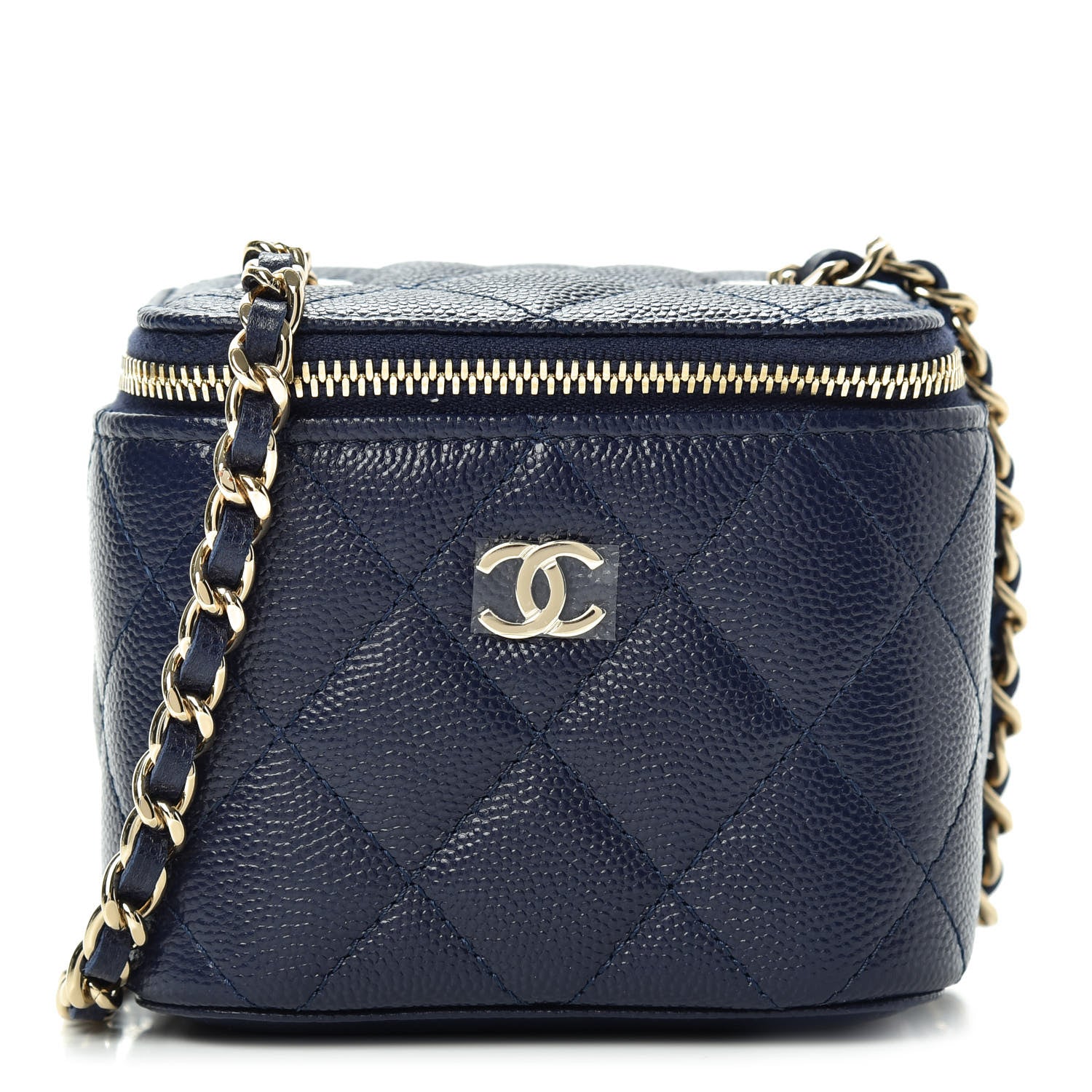Chanel Caviar Quilted Mini Vanity Case With Chain Navy Blue 1 of 9