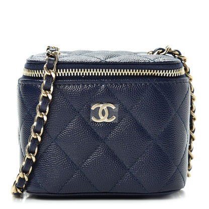 Chanel Caviar Quilted Mini Vanity Case With Chain Navy Blue 1 of 9