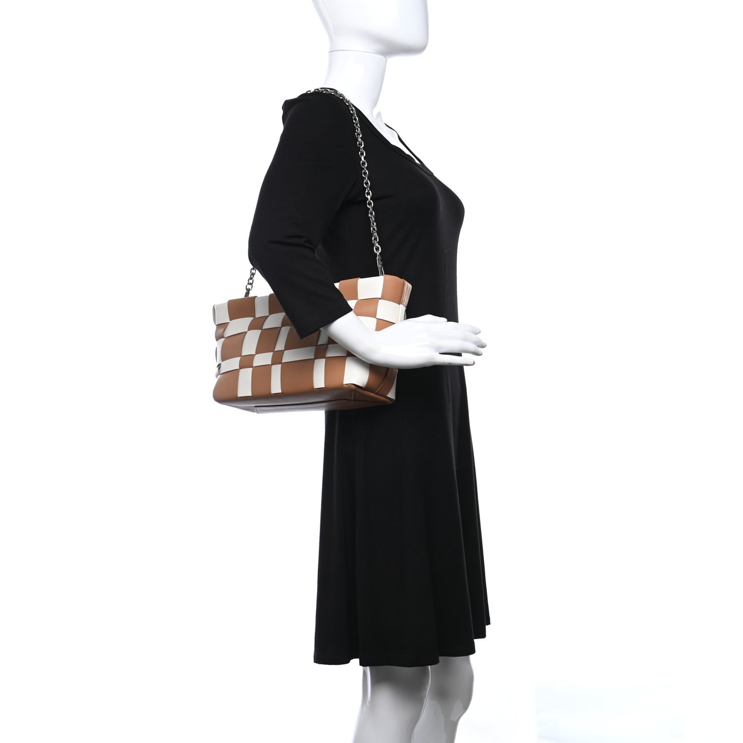 Calfskin Odita Lattice Pouch Camel White