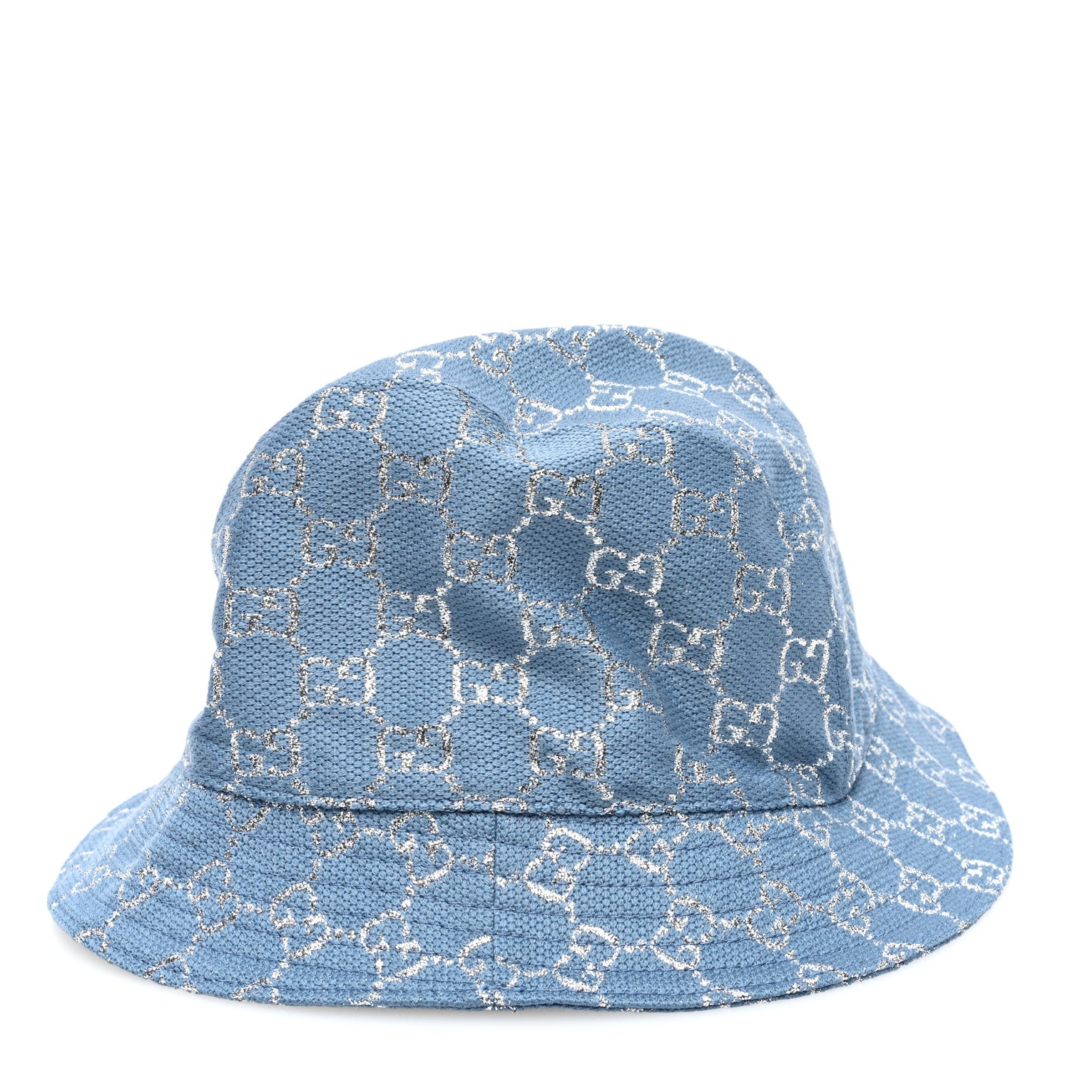 Gucci Canvas Lame GG Monogram Bucket Hat M Light Blue Silver 6 of 8