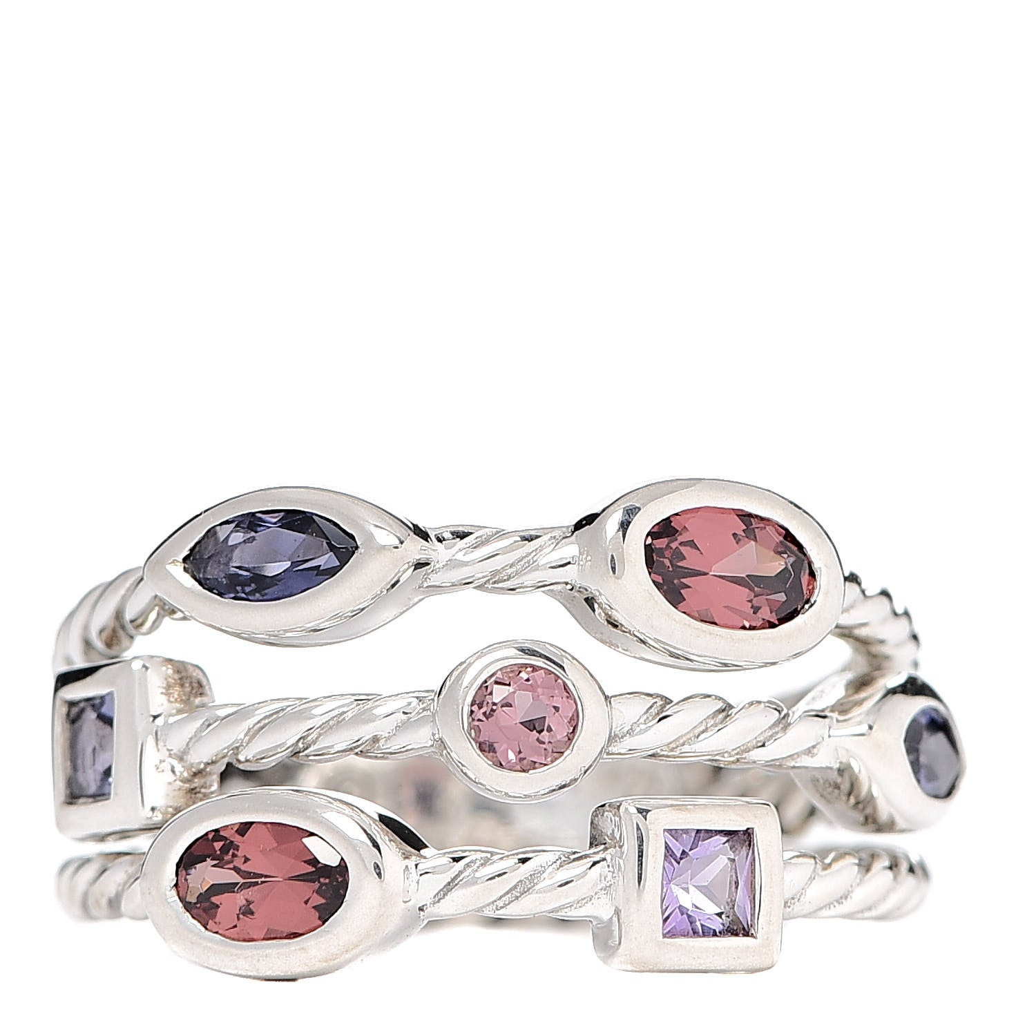 David Yurman Sterling Silver Amethyst Tourmaline Garnet Iolite Confetti 3 Row Ring 52 6 1 of 4