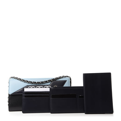 Chanel Lambskin Airlines Wallet On Chain WOC Blue Black Red 3 of 13