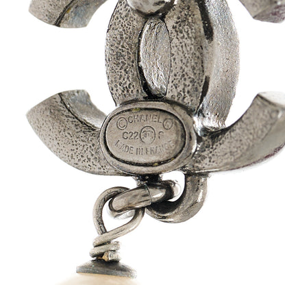 Chanel Crystal Pearl CC Drop Earrings Silver 4 of 5