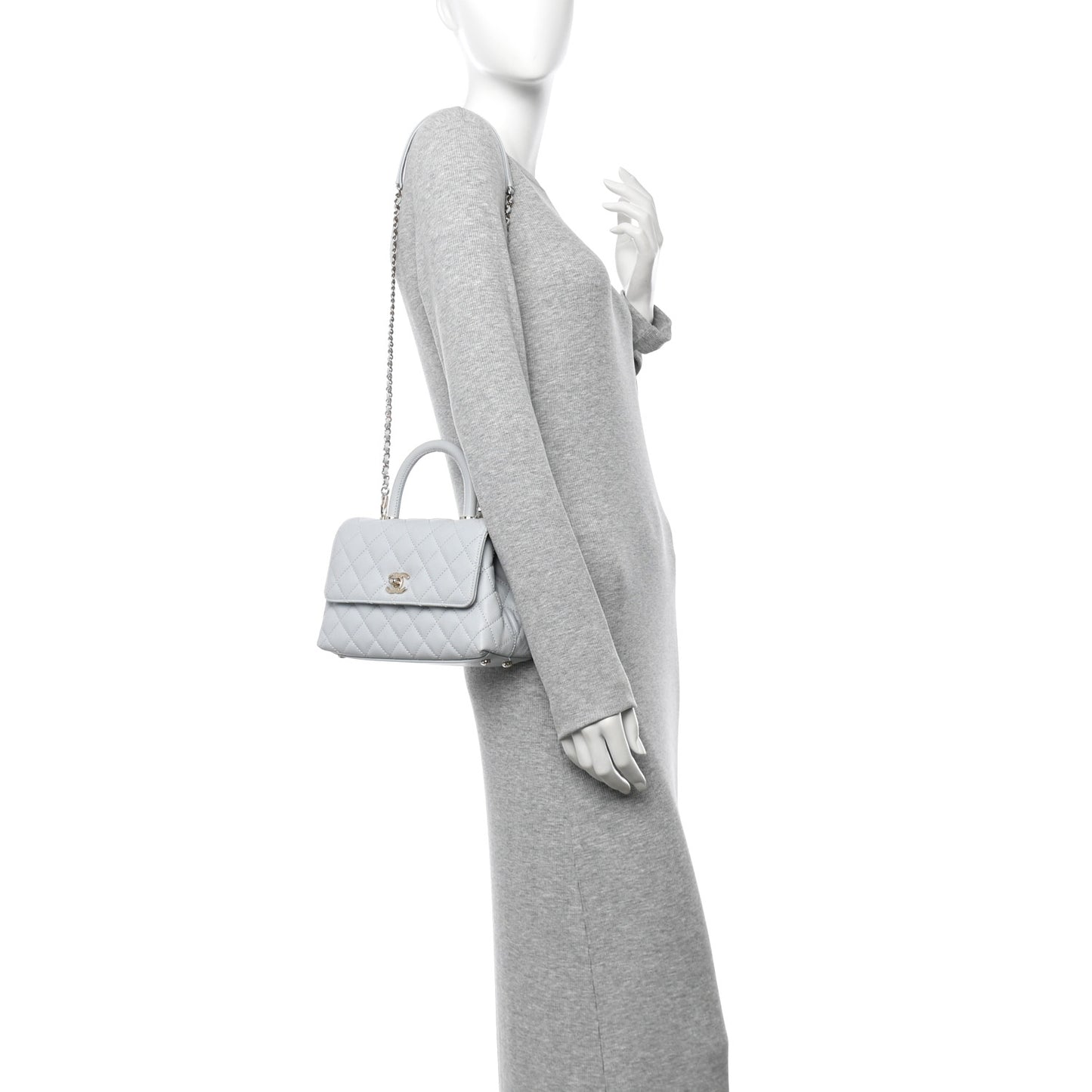 Caviar Quilted Mini Coco Handle Flap Light Blue