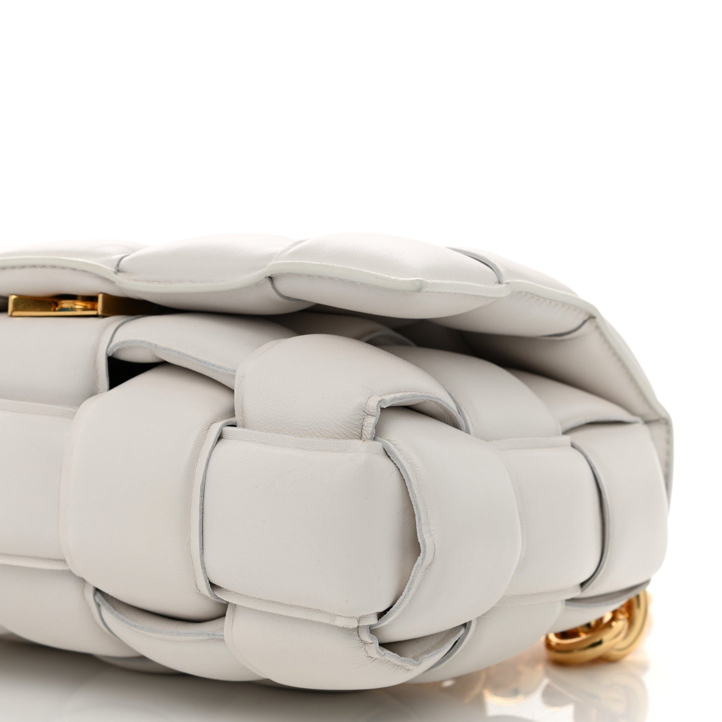Lambskin Maxi Intreccio Padded Chain Cassette Crossbody Bag White