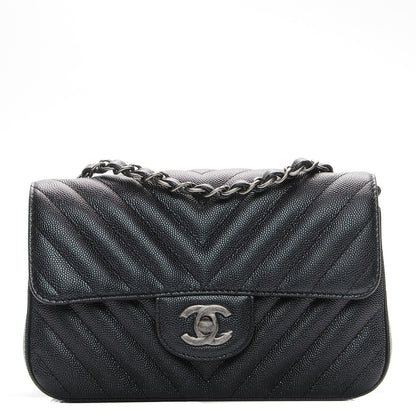 Chanel Metallic Caviar Chevron Quilted Mini Rectangular Flap Black 1 of 8