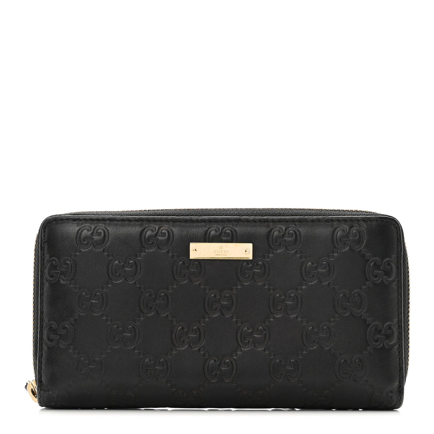 Guccissima Margaux Calfskin Metal Bar Zip Around Wallet Black