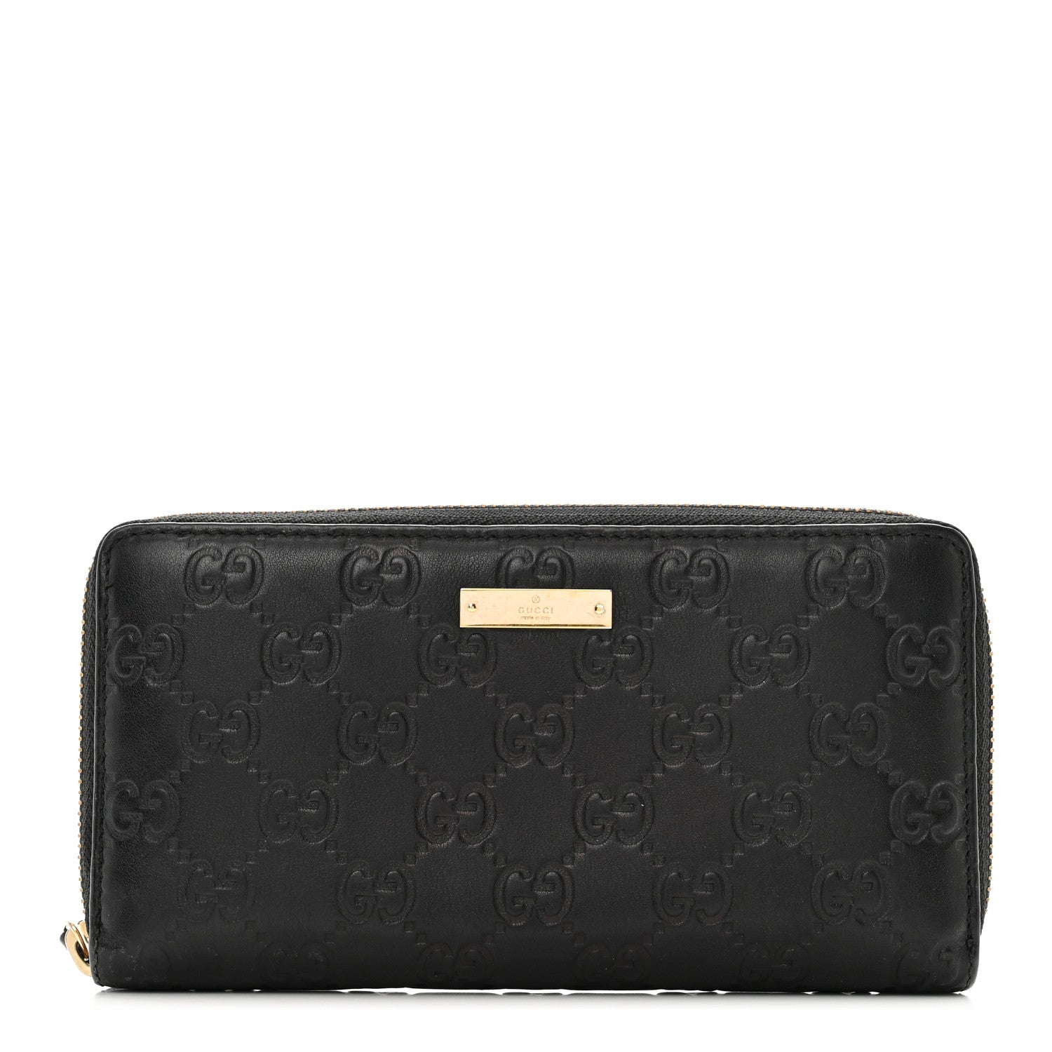 Gucci Guccissima Margaux Calfskin Metal Bar Zip Around Wallet Black 1 of 9