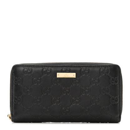 Gucci Guccissima Margaux Calfskin Metal Bar Zip Around Wallet Black 1 of 9
