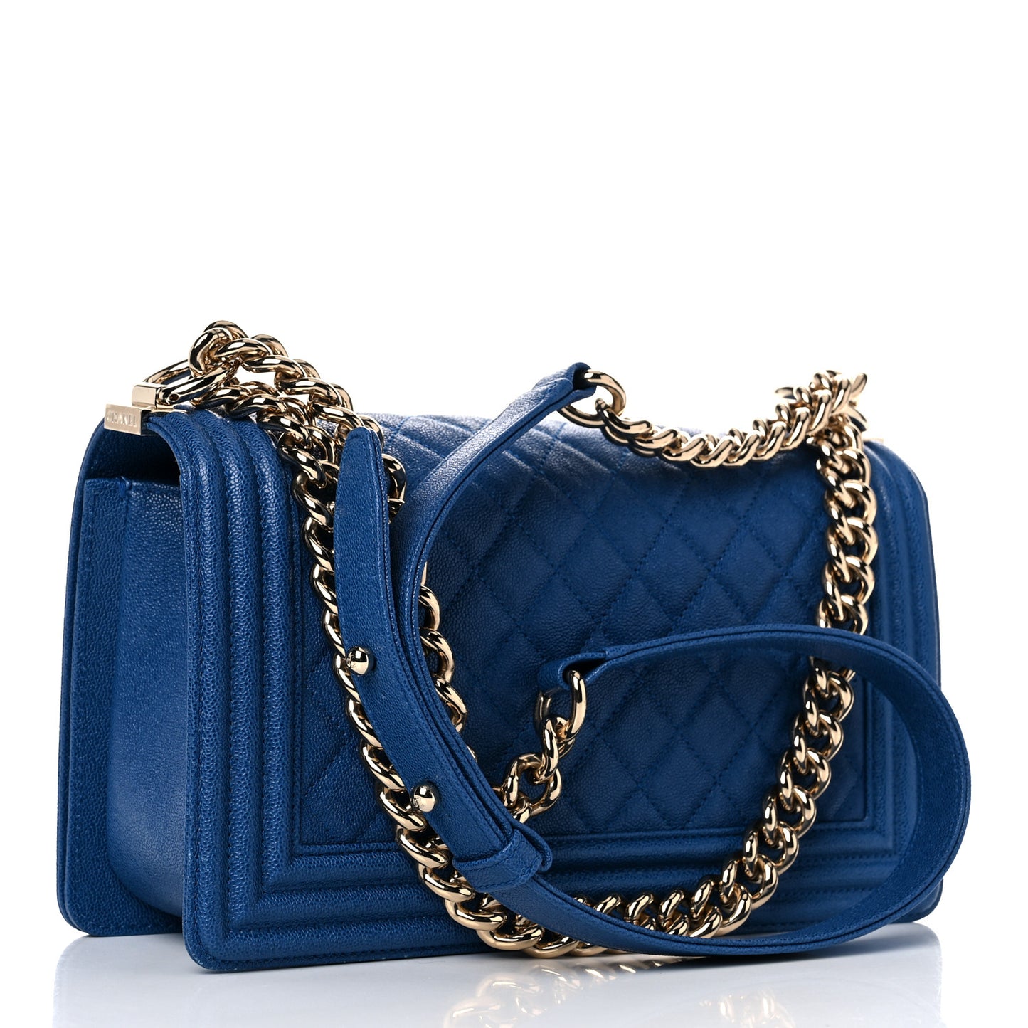 Caviar Quilted Medium Boy Flap Dark Blue