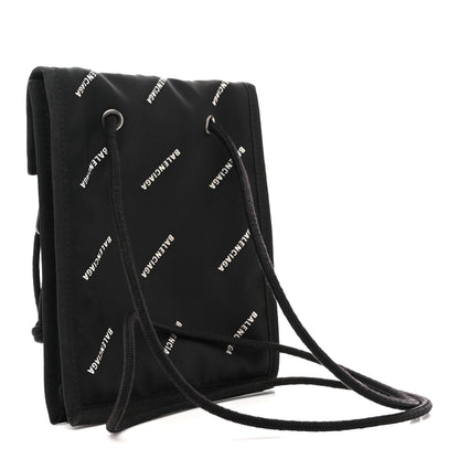 Balenciaga Nylon Allover Logo Small Explorer Crossbody Pouch Black White 3 of 12