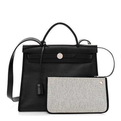 Hermes Toile H Berline Vache Hunter Herbag Zip PM 31 Black Ecru 3 of 13