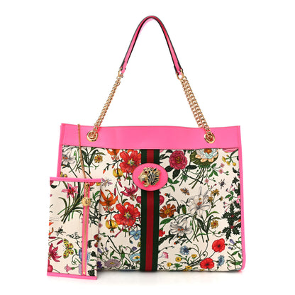 Gucci Canvas Flora Large Rajah Chain Tote White Multicolor Fuxia Fluo 3 of 15