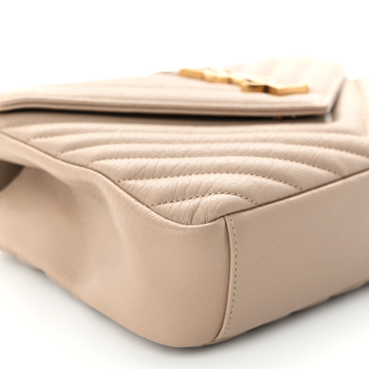 Saint Laurent Sheepskin Matelasse Chevron Monogram Medium College Bag Dark Beige 9 of 10