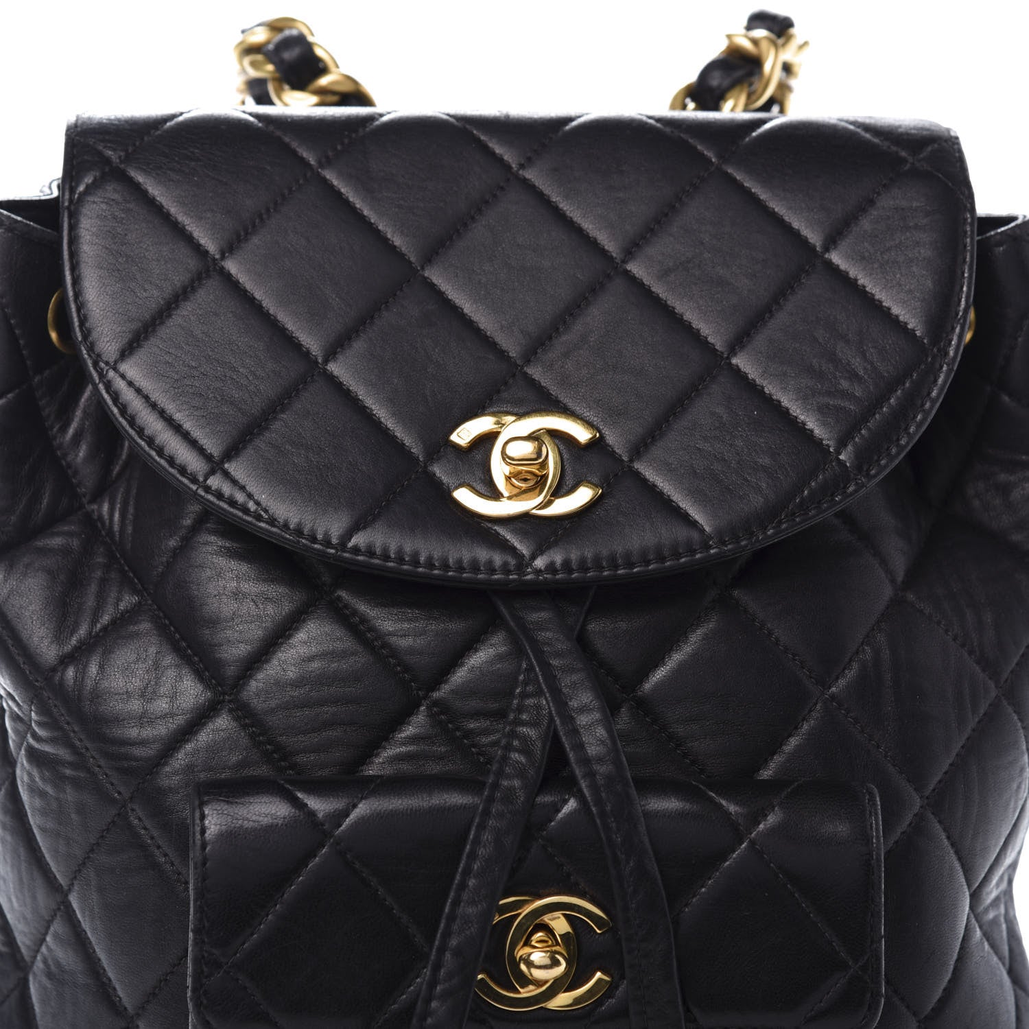 Chanel Lambskin Quilted Drawstring Backpack Black 16 of 16