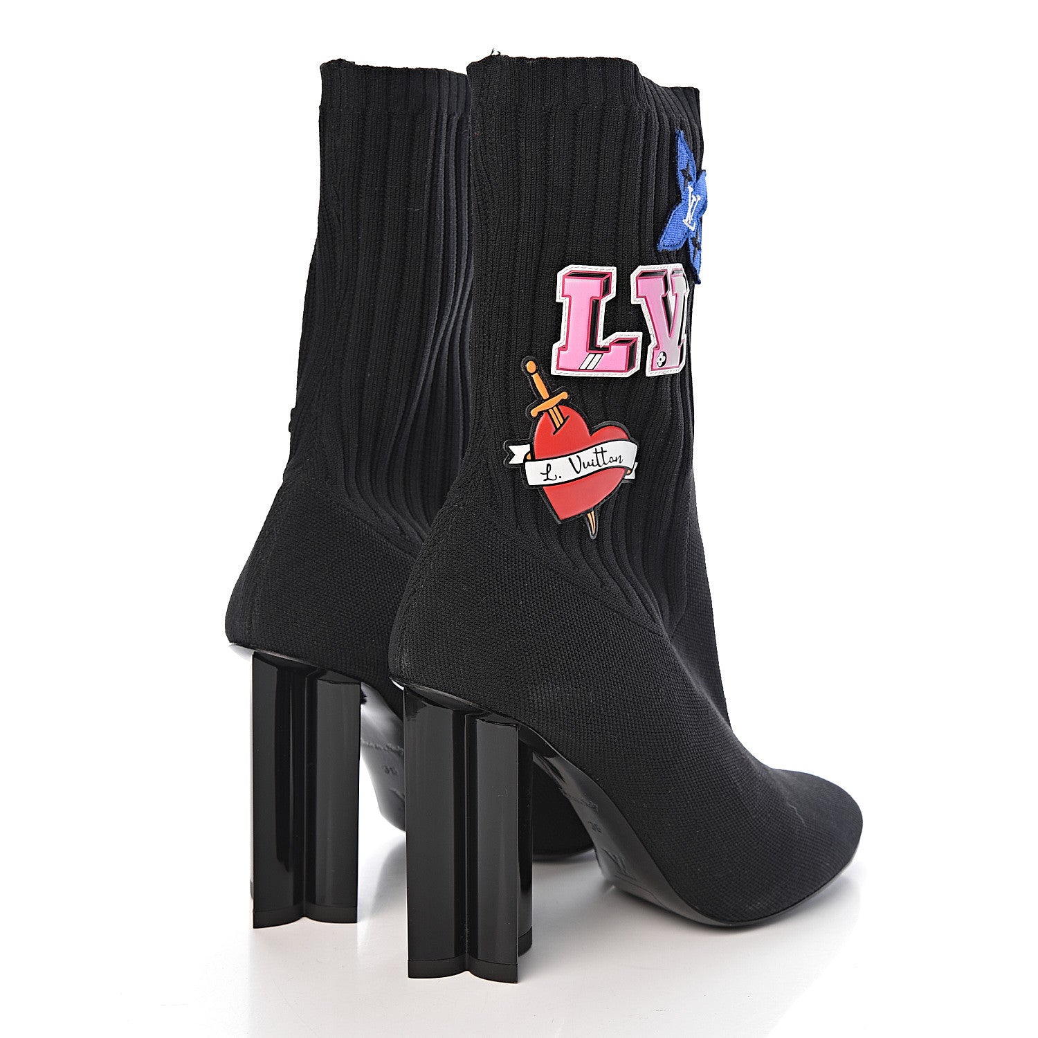 Louis Vuitton Stretch Fabric LV Black Heart Sock Ankle Boots 38 Black 4 of 8