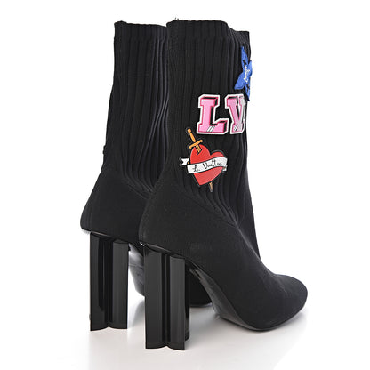 Louis Vuitton Stretch Fabric LV Black Heart Sock Ankle Boots 38 Black 4 of 8
