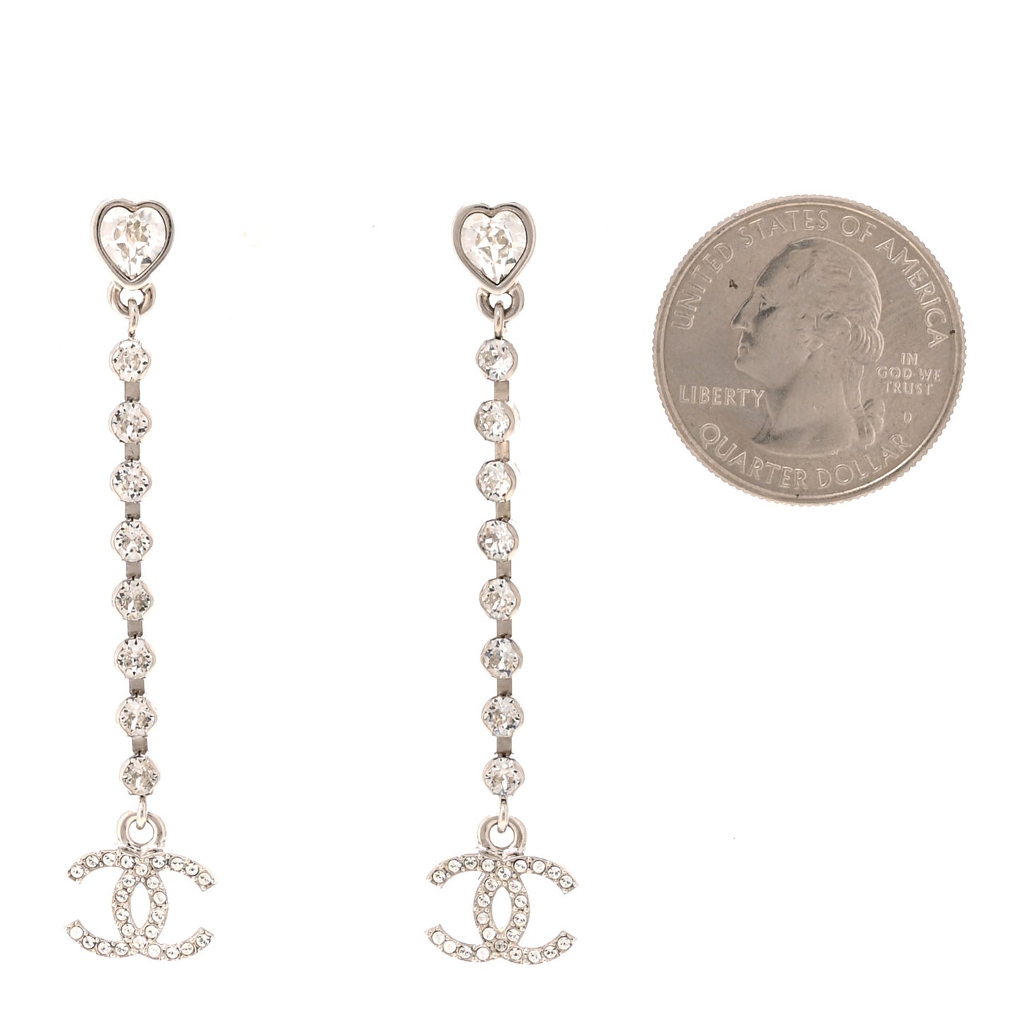 Crystal CC Heart Drop Earrings Silver