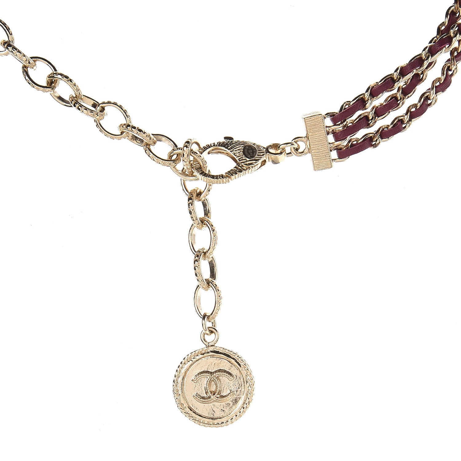 Chanel Calfskin Metal Pearl CC Long Chain Necklace Dark Pink Gold 6 of 7
