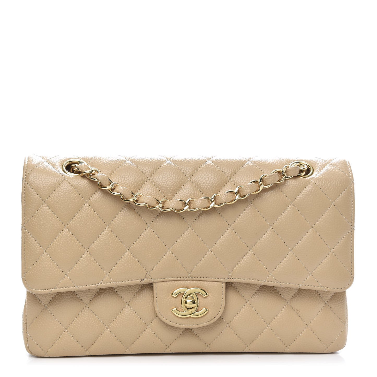 Caviar Quilted Medium Double Flap Beige Clair