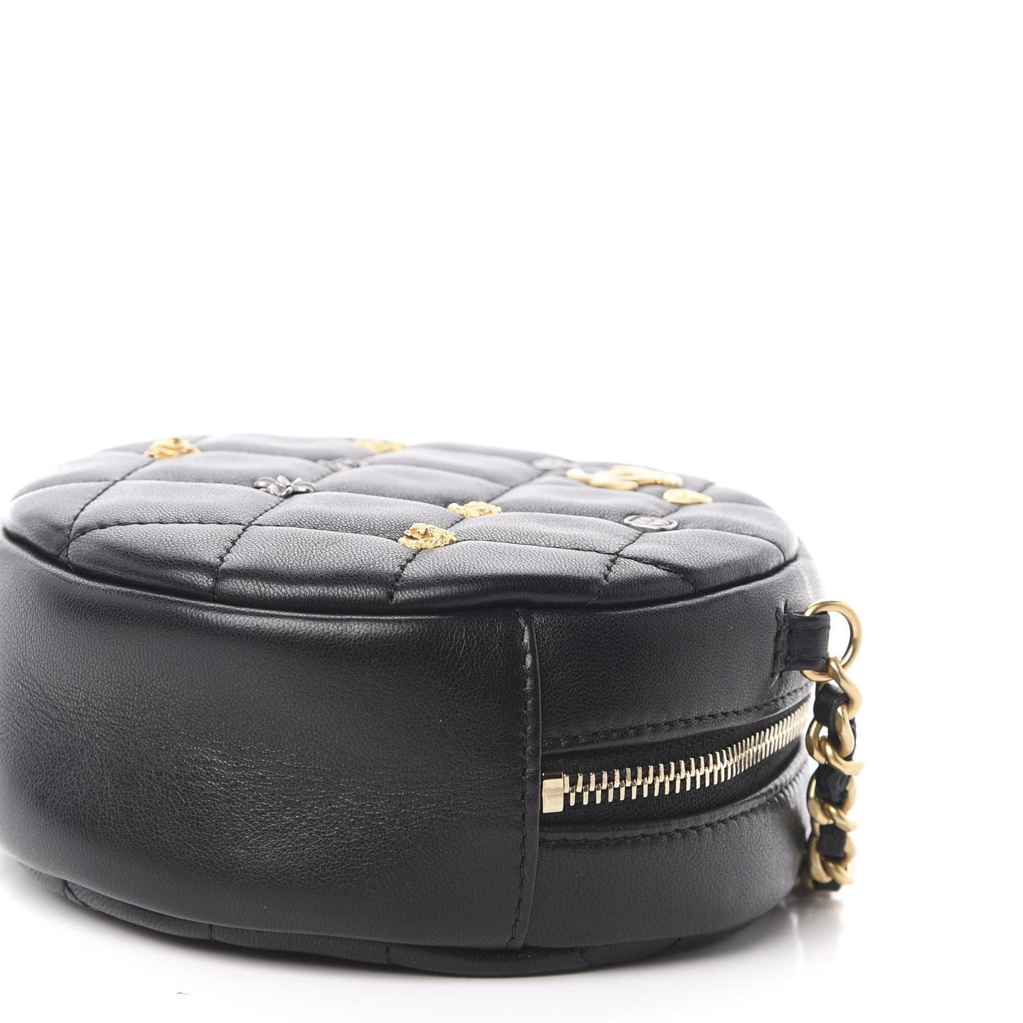 Lambskin Quilted Studded Round Clutch With Chain Black