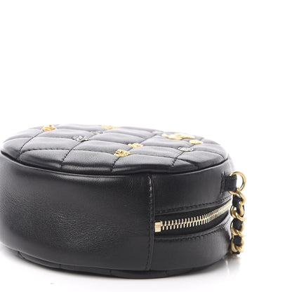 Chanel Lambskin Quilted Studded Round Clutch With Chain Black 6 of 10