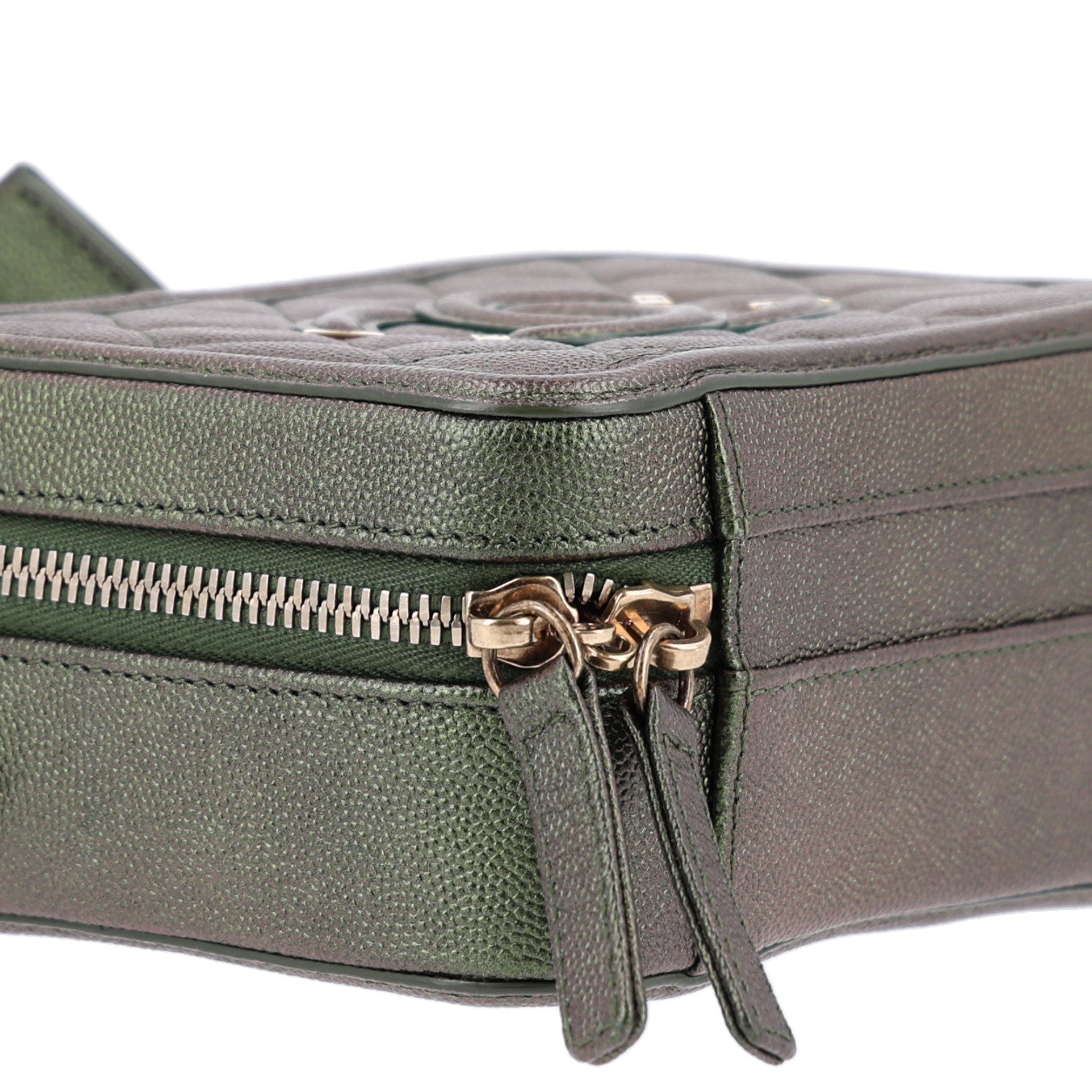 Chanel Iridescent Caviar Quilted Small CC Filigree Vanity Case Green 9 of 10