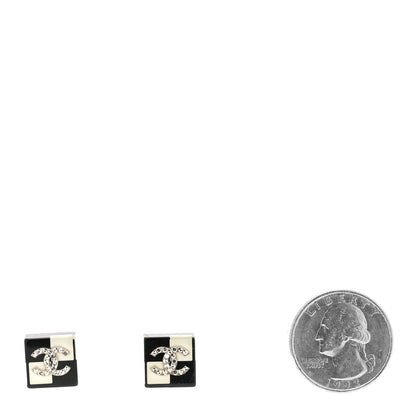 Chanel Resin Crystal Geometric Square CC Earrings Black White 2 of 4