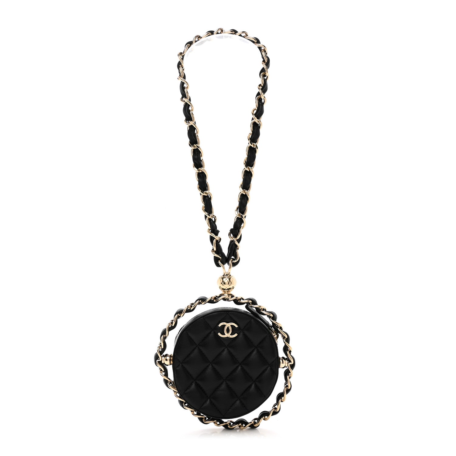 Chanel Lambskin Quilted Chain Round Mini Clutch Black 1 of 8