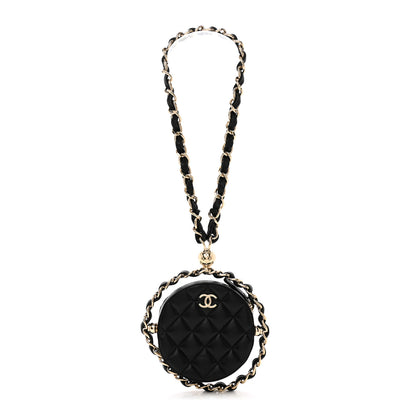 Chanel Lambskin Quilted Chain Round Mini Clutch Black 1 of 8