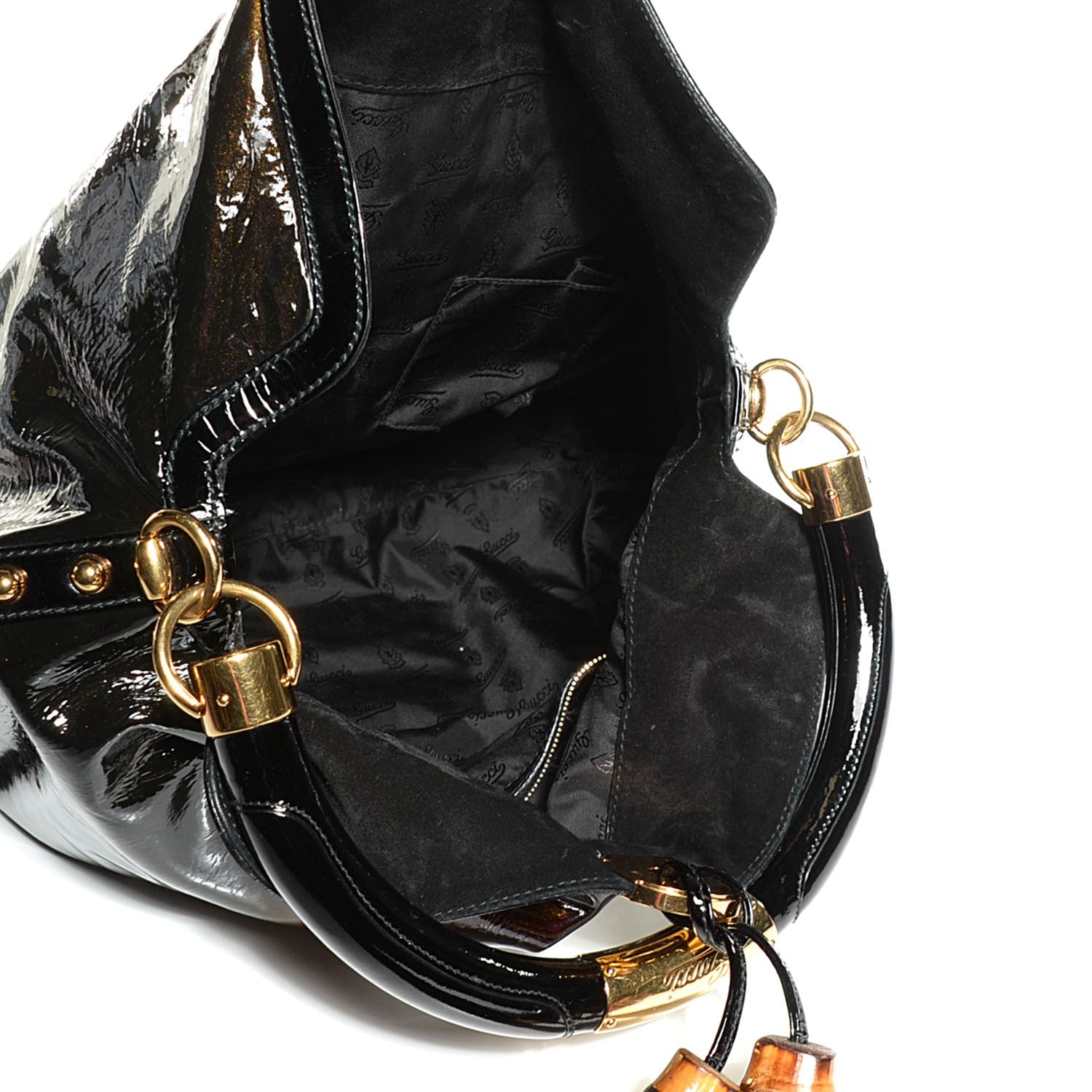 Gucci Patent Large Indy Top Handle Bag Bronze Black 4 of 17