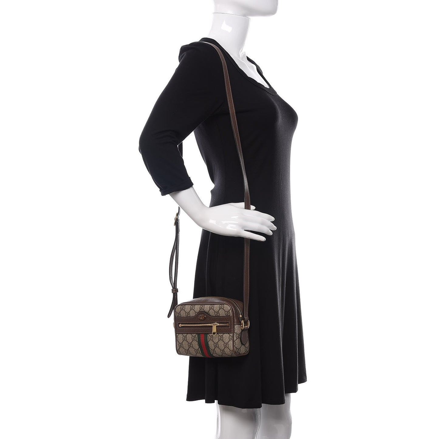 GG Supreme Monogram Web Mini Ophidia Shoulder Bag Brown