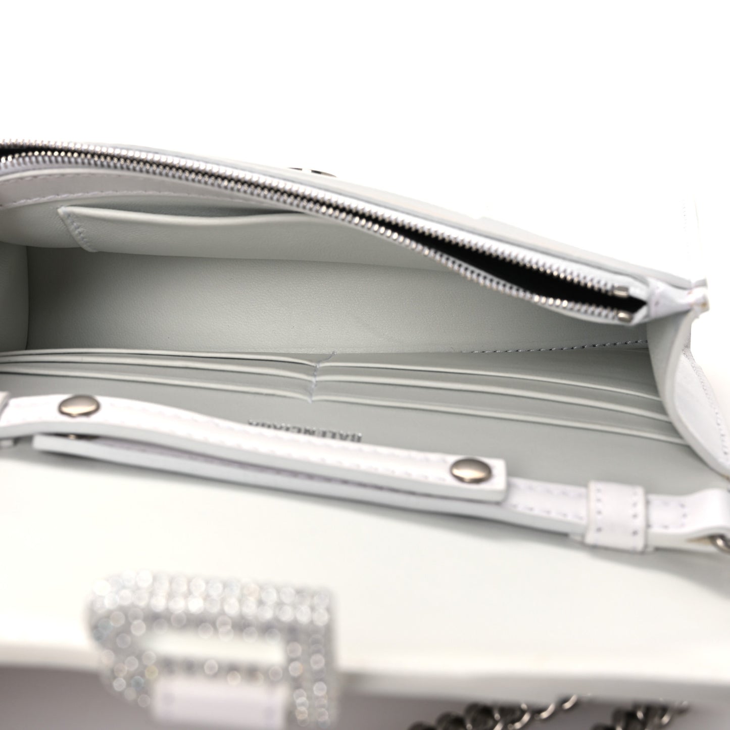 Shiny Box Calfskin Strass Hourglass Chain Bag White