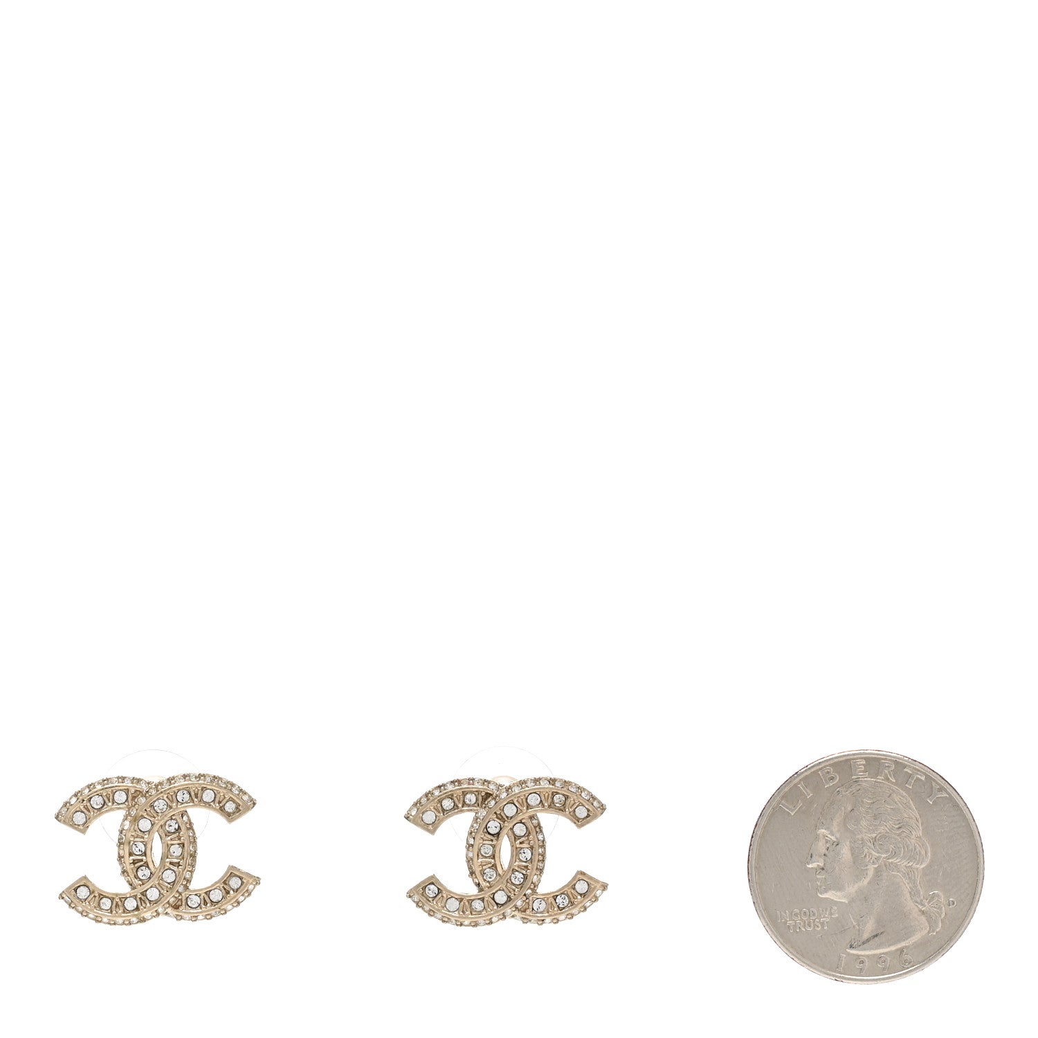 Chanel Crystal Timeless CC Earrings Light Gold 2 of 5