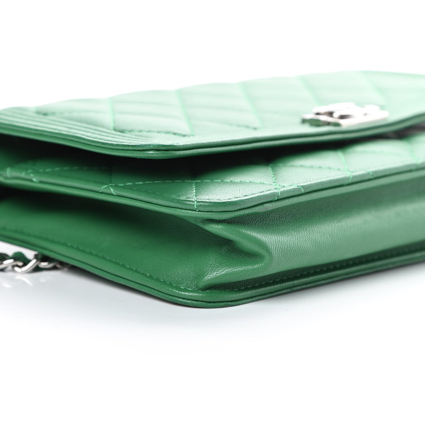 Lambskin Quilted Boy Wallet On Chain WOC Green