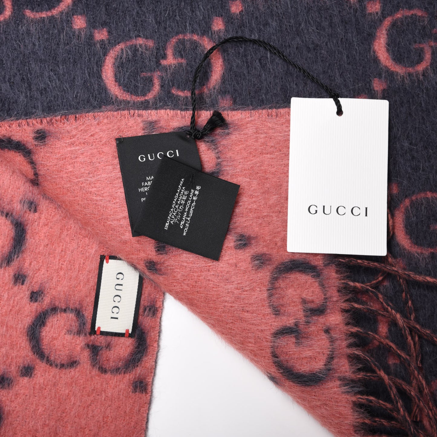 Wool Alpaca GG Monogram Lady Big GG Rock Scarf Graphite Pink