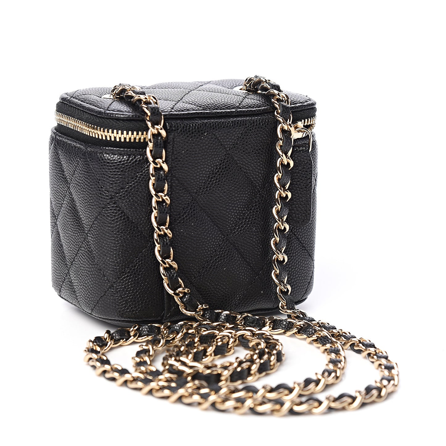 Caviar Quilted Mini Vanity Case With Chain Black