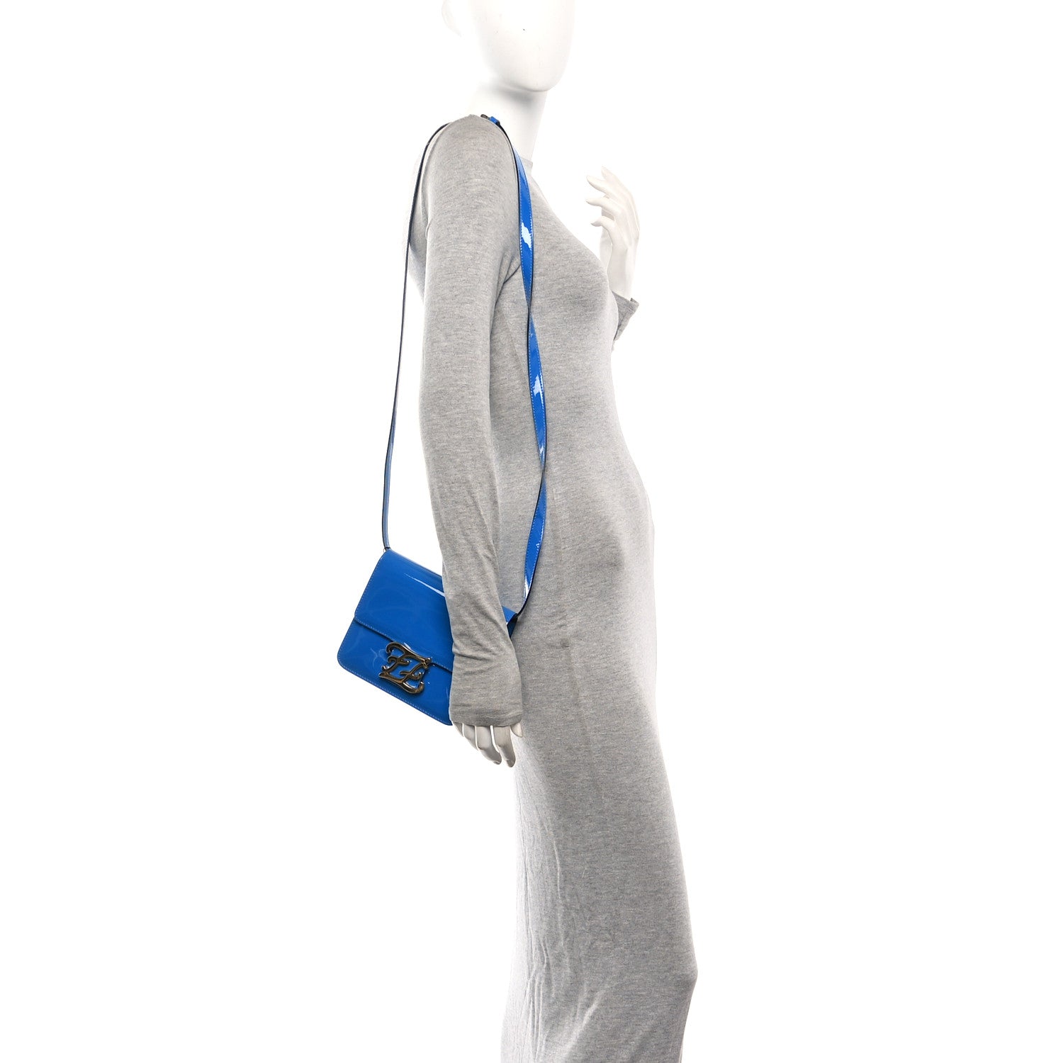 Fendi Vitello Vernice Mou Karligraphy Crossbody Bag Bluette 2 of 10