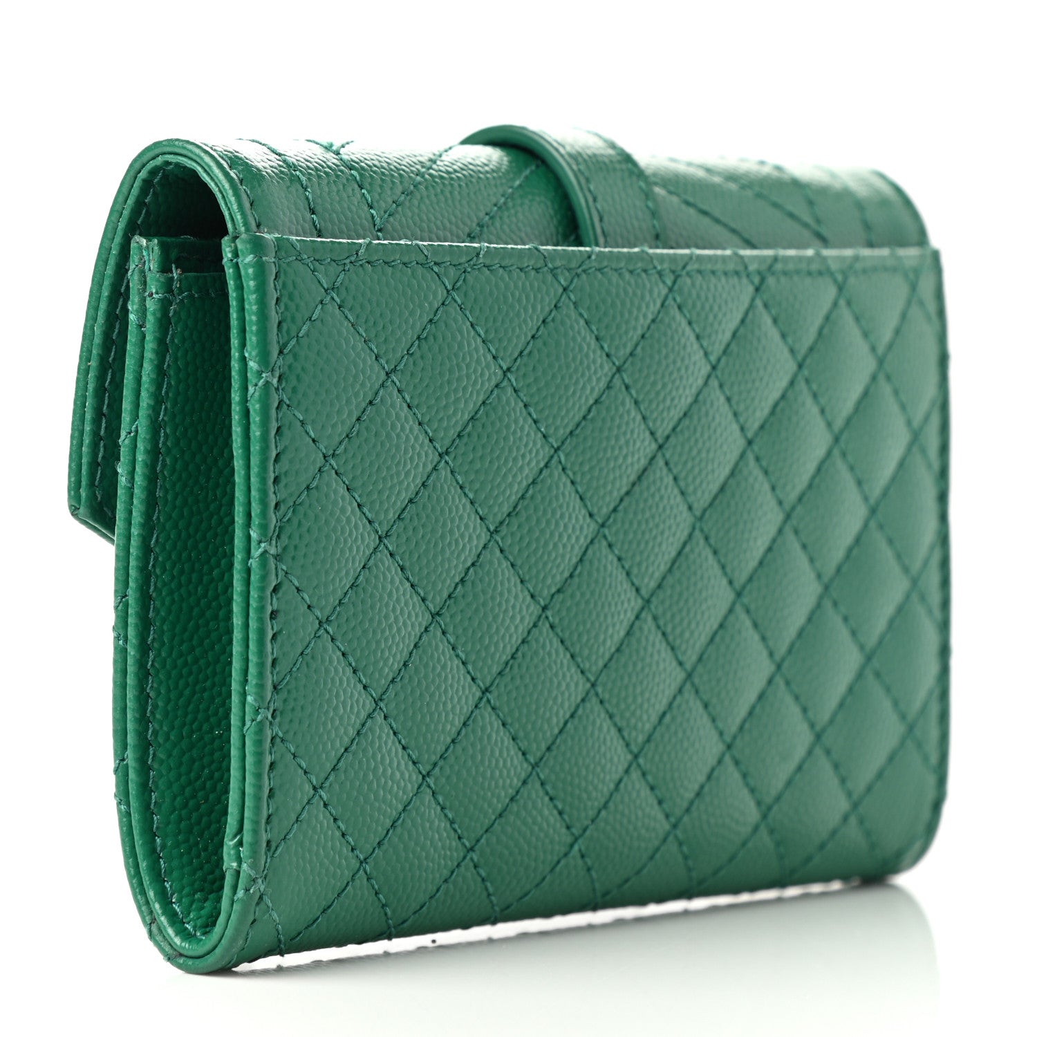 Saint Laurent Grain De Poudre Textured Mixed Matelasse Triquilt Small Monogram Envelope Wallet Green Field 3 of 9