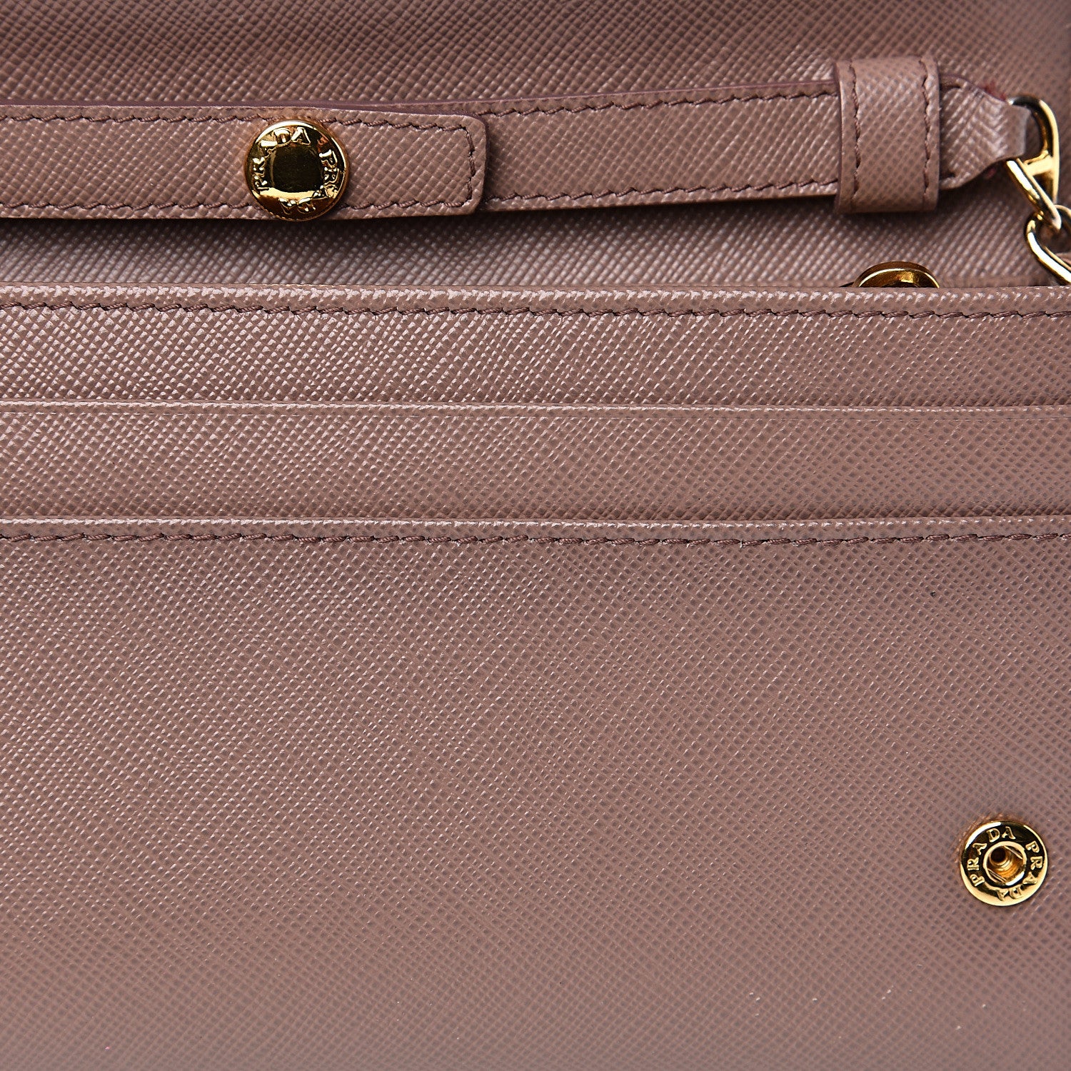Prada Saffiano Metal Oro Chain Wallet Dark Rose 11 of 14
