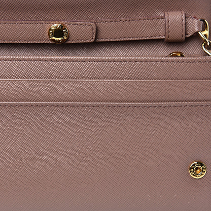 Prada Saffiano Metal Oro Chain Wallet Dark Rose 11 of 14