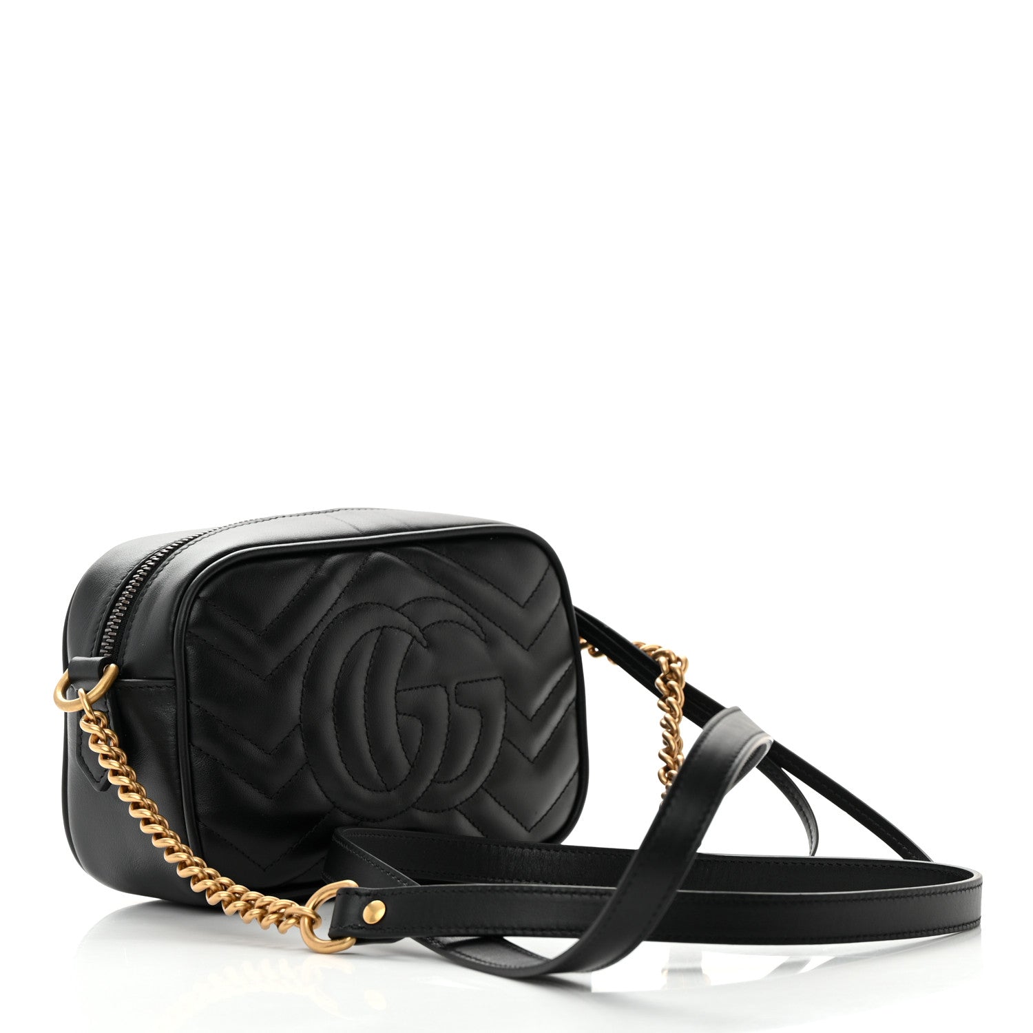 Gucci Calfskin Matelasse Mini GG Marmont Chain Shoulder Bag Black 3 of 11