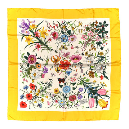Gucci Silk Twill Flora Fluo Square Scarf Ivory Yellow 1 of 4