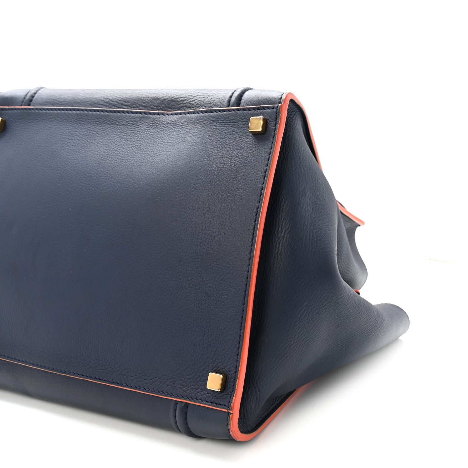 Celine Drummed Leather Medium Phantom Luggage Royal Blue Orange Trim 10 of 10