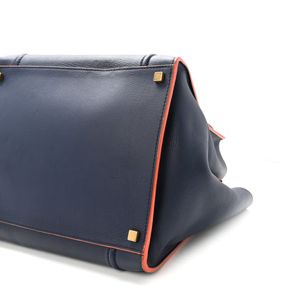 Celine Drummed Leather Medium Phantom Luggage Royal Blue Orange Trim 10 of 10