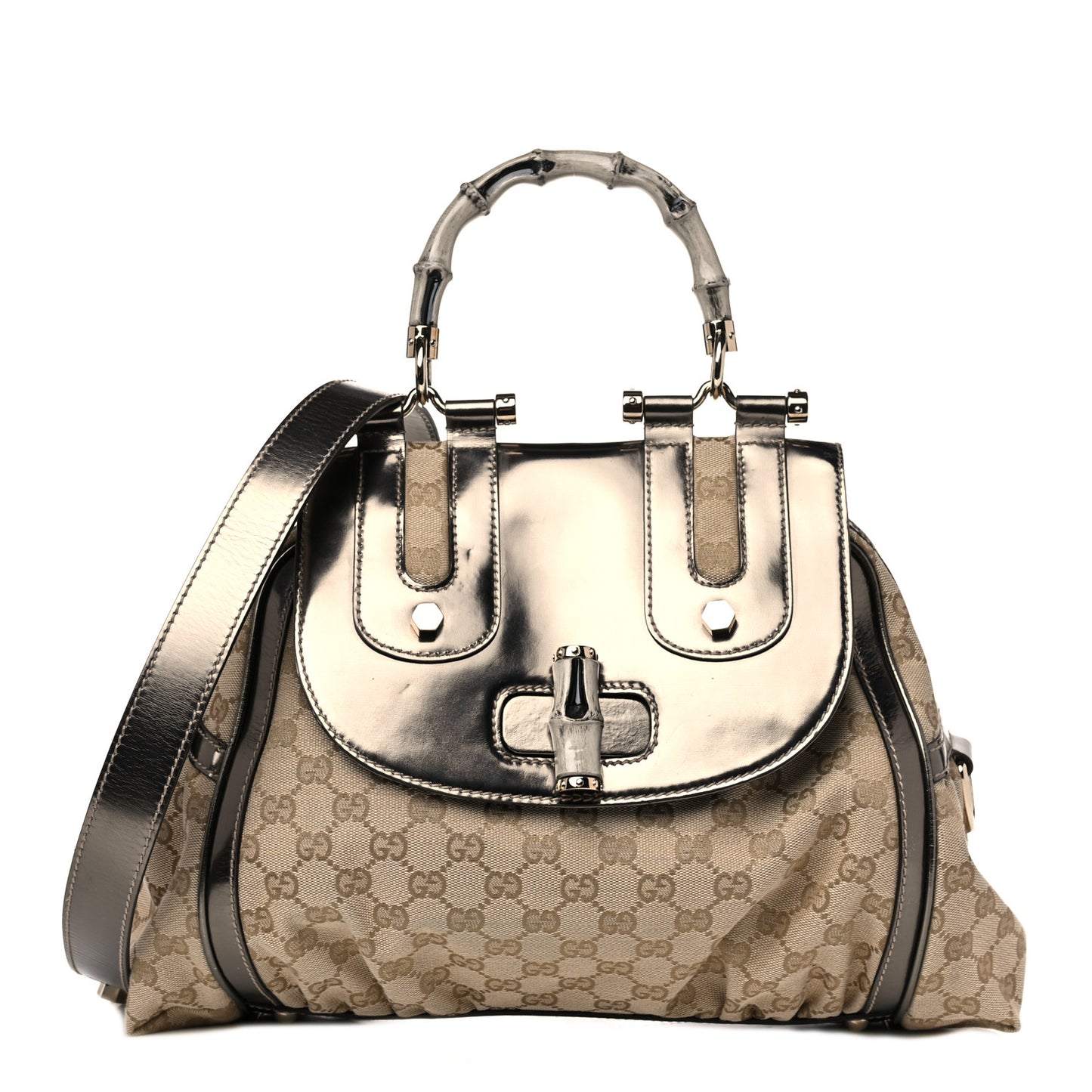 Monogram Large Pop Bamboo Top Handle Tote Pewter