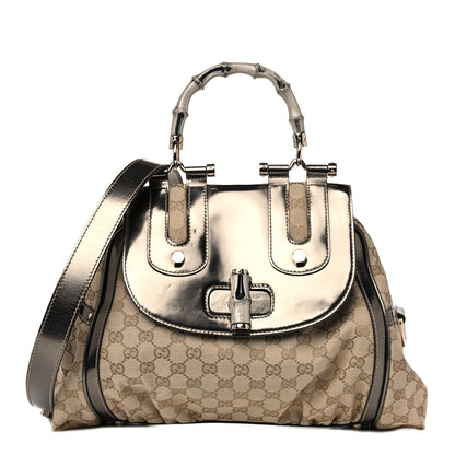 Gucci Monogram Large Pop Bamboo Top Handle Tote Pewter 1 of 15