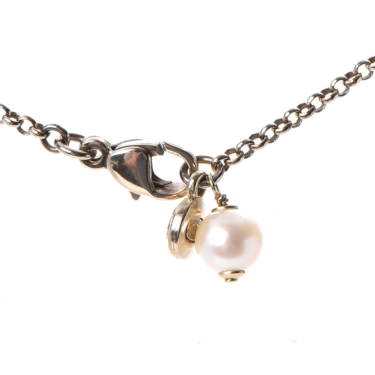 Chanel Pearl Crystal CC Drop Necklace Gold 5 of 7